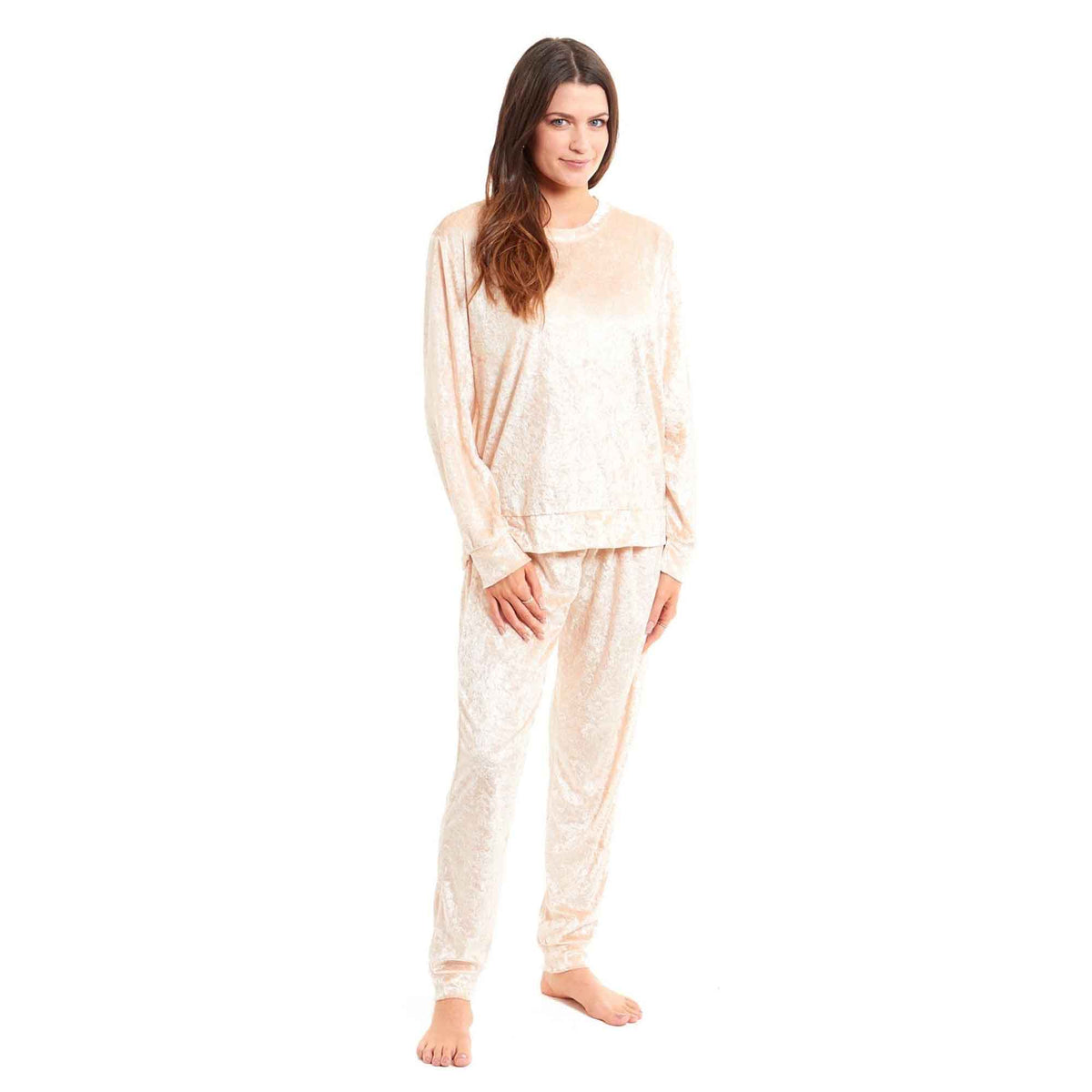 Daisy Dreamer Women's Crushed Velvet Pyjama Set Soft Loungewear Easy Care Easy-Care Cotton Rich Sleep Set