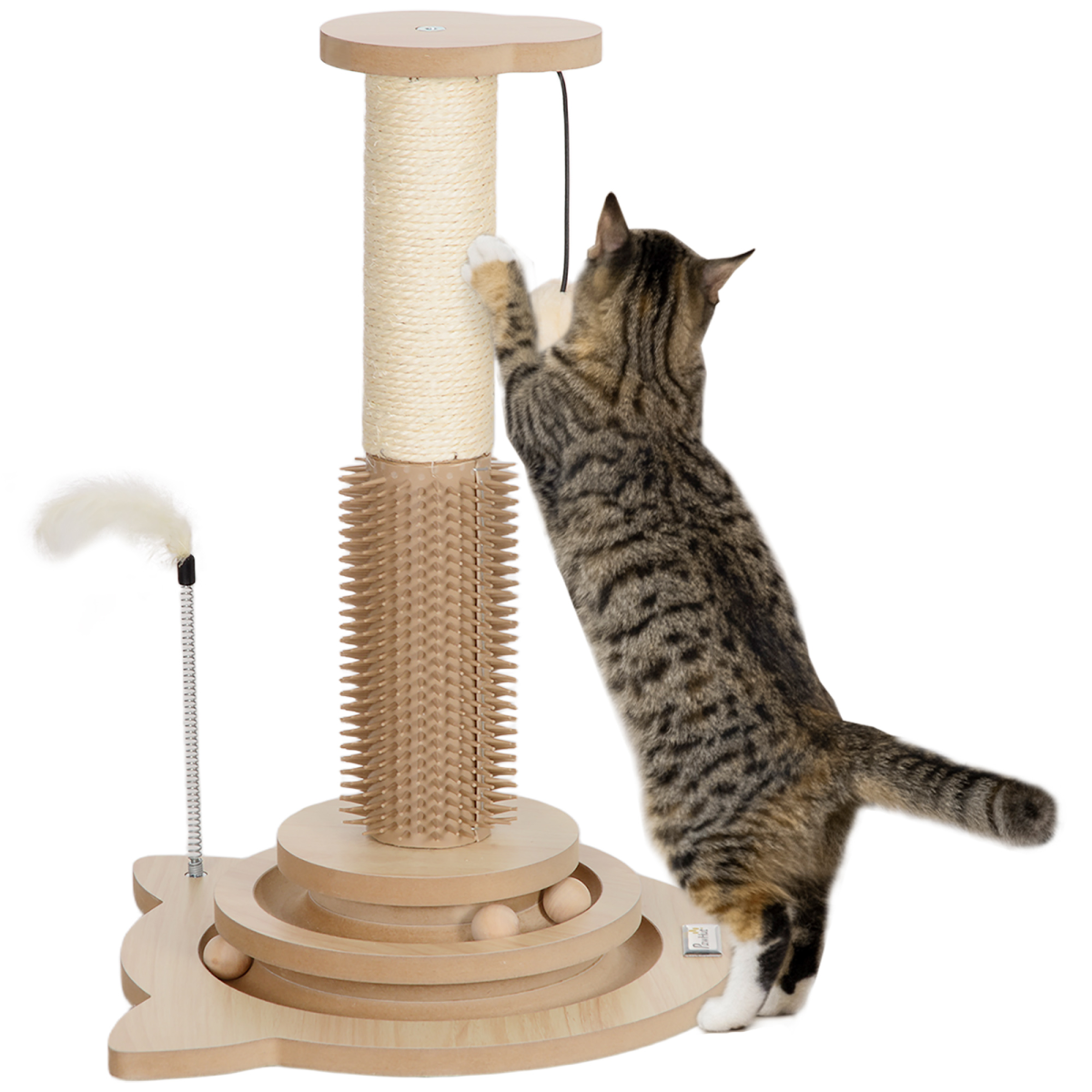 PawHut 49cm Cat Scratching Post with Interactive Track Ball Toy for Indoor