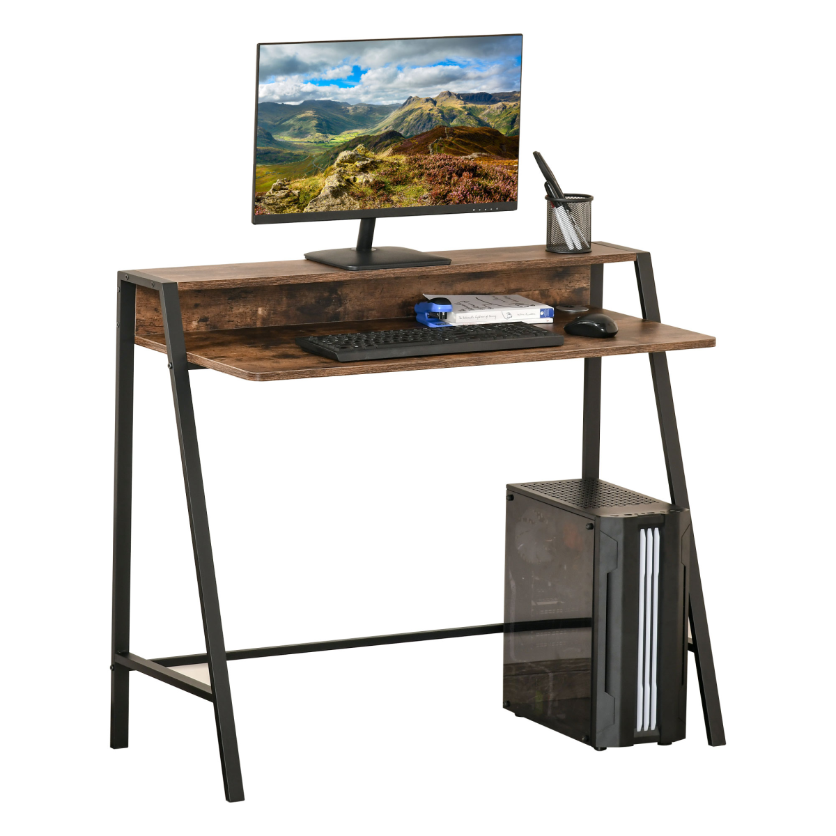 Writing Desk Computer Workstation Storage Shelf Color Rustic Brown