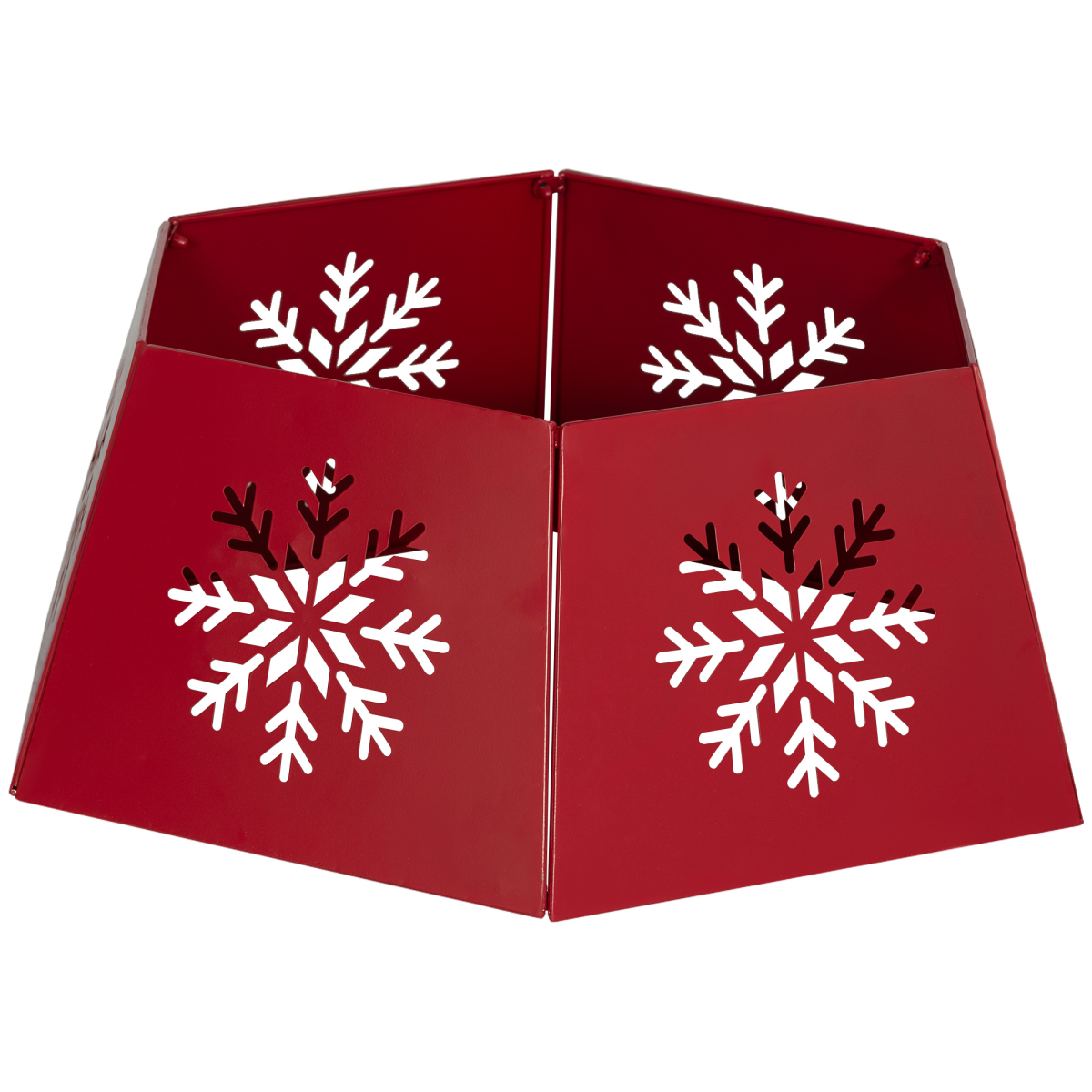 HOMCOM Hexagon Christmas Tree Base Cover with Hollow Snowflake Patterns Red
