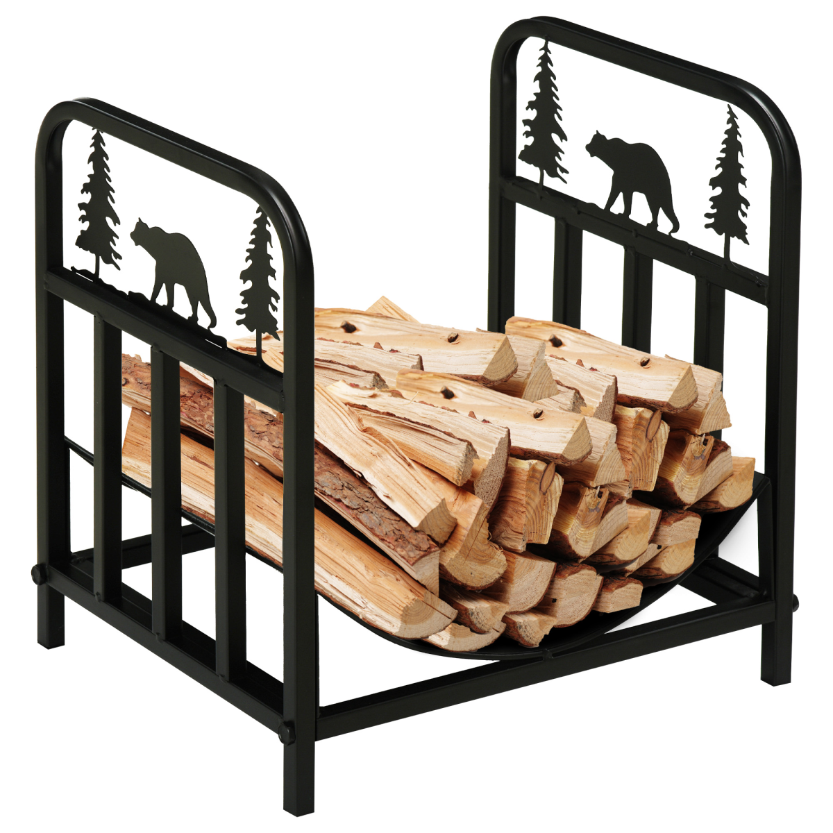 Firewood Log Rack Curved Log Holder Wood Storage Handles Rack Bear Shape