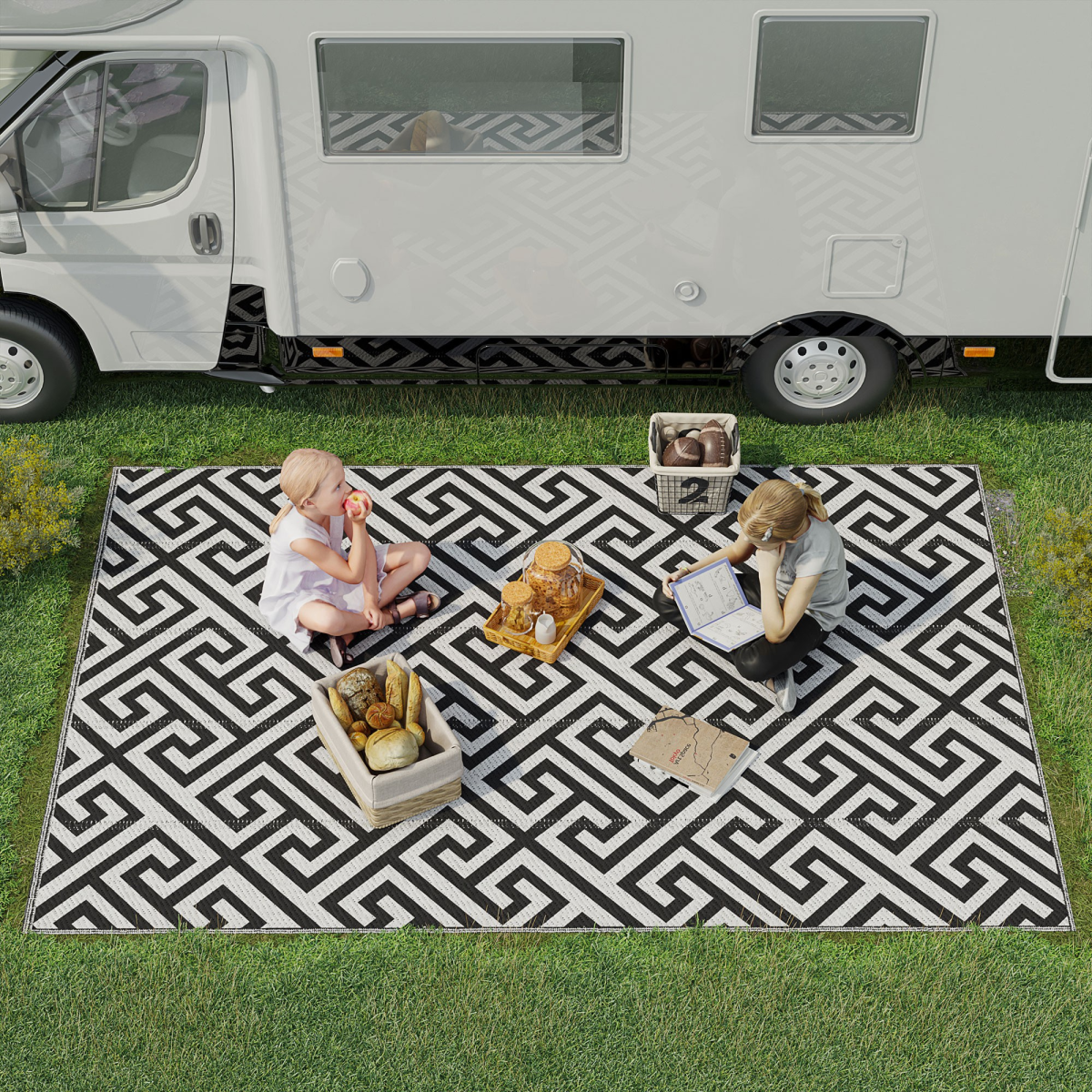 Outsunny 182x274cm Reversible Outdoor Rug Portable Plastic Straw RV Camping Mat