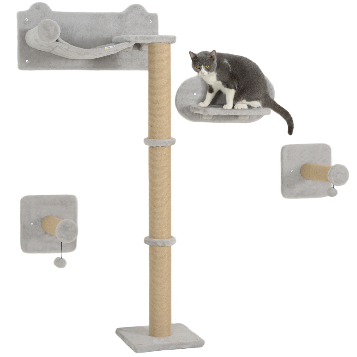 PawHut 4 Piece Cat Shelves w/ Scratching Post, Steps, Jumping Platform