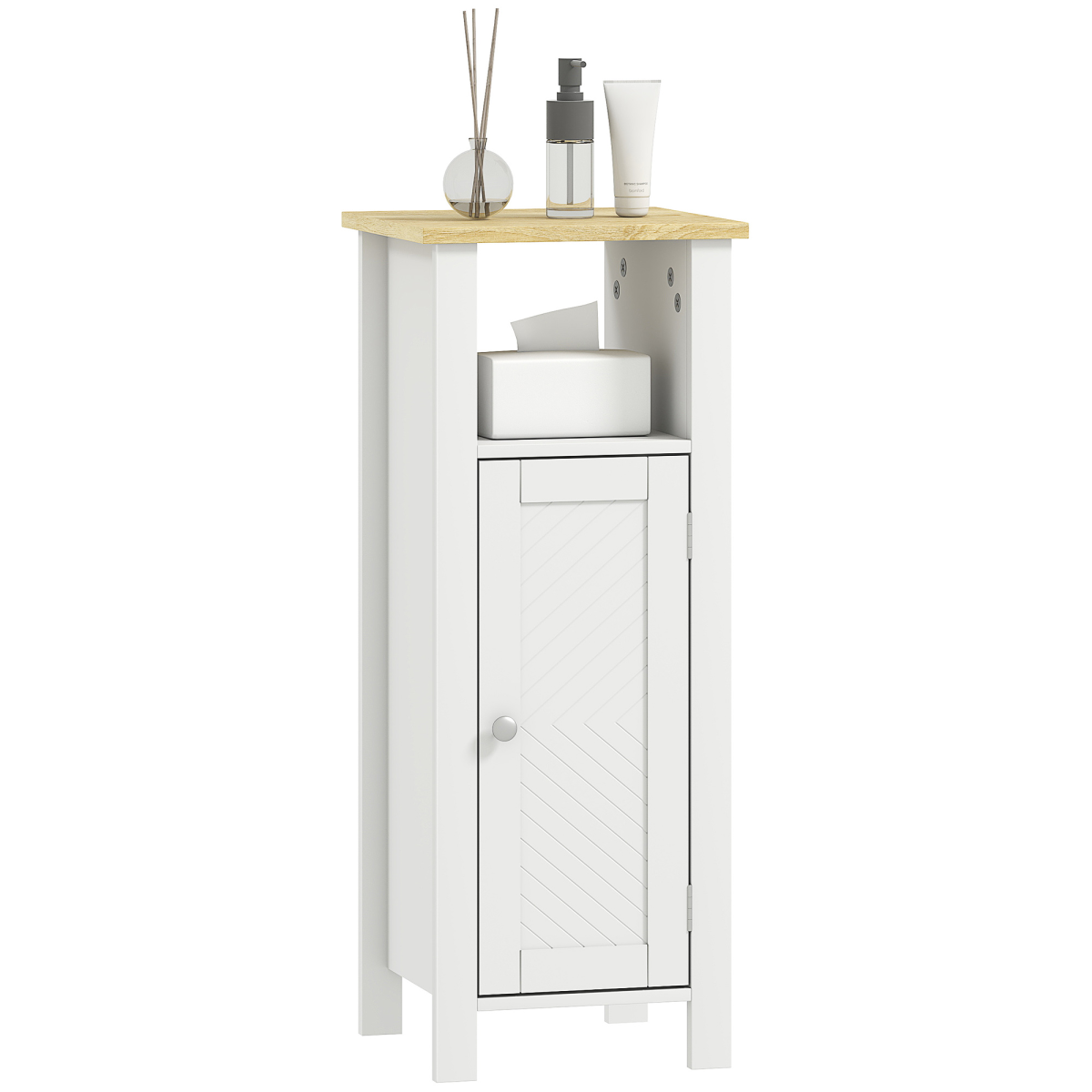 kleankin Narrow Bathroom Storage Cabinet with Open Shelf, White