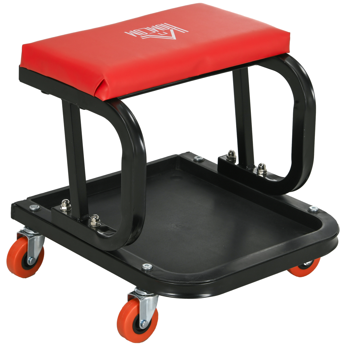 HOMCOM Workshop Stool, Rolling Mechanic Stool with 360 Degree Swivel, Red