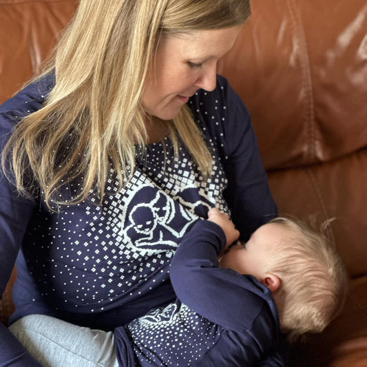 Blue Heart Breastfeeding Top - Supersoft Cotton Nursing Top with Discreet Lift-Up Flap