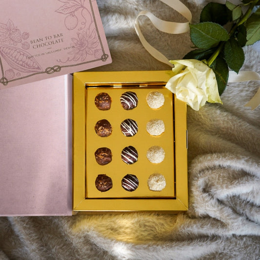 Mellow Trio of Truffles in Blush Book Box – Artisan Caramel Chocolate Truffles by Salcombe Dairy