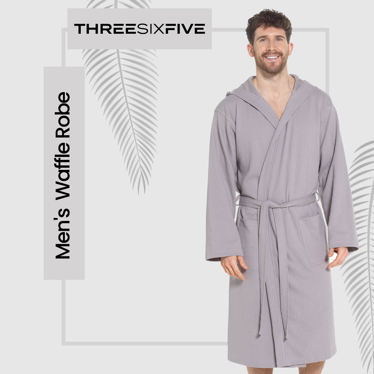 Sock Stack Mens Hooded Waffle Cotton Bathrobe Grey 100% Cotton Super Absorbent Super Soft Cosy Dressing Gown