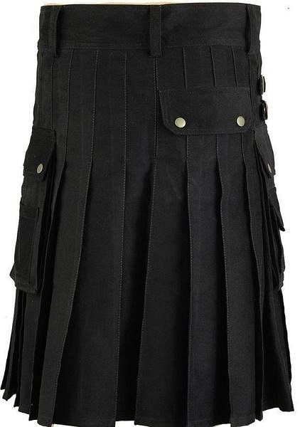 Men's Stylish Black Cotton Wedding Utility Kilt  Drop 24 "