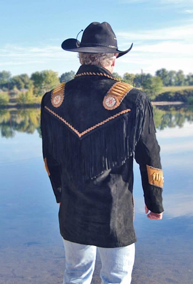 Men's Two Tone Western Fringed King Coat - Hand Beading And Lacing - Extensive Long Fringe