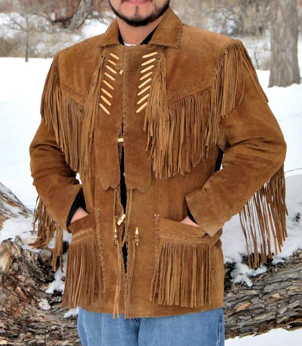 Men's Western Fringed American Buffalo Coat Hair Pipe - Lacing - Extensive Long Fringe