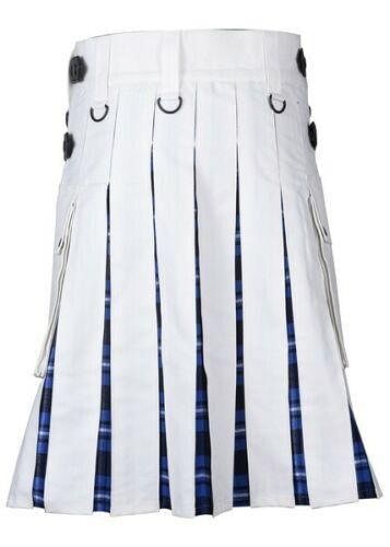 Men's White Cotton Utility Hybrid Kilt - American Patriot Tartan