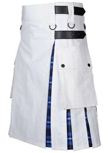 Men's White Cotton Utility Hybrid Kilt - American Patriot Tartan