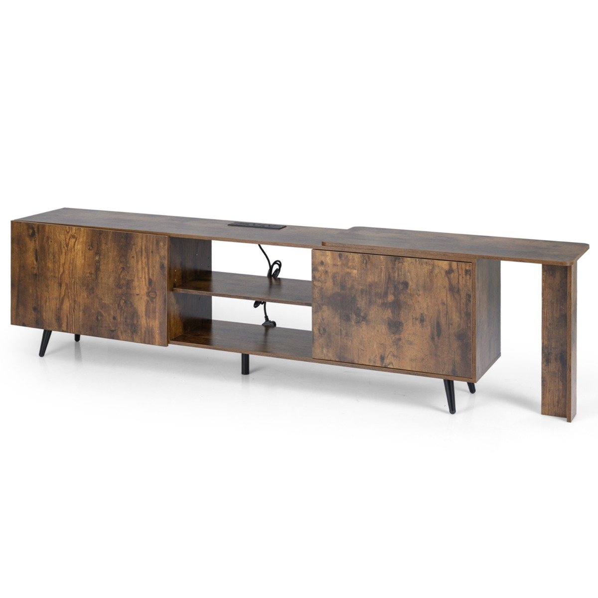 Mid Century 55 Inch TV Stand Entertainment Center with Power Outlets-Rustic Brown