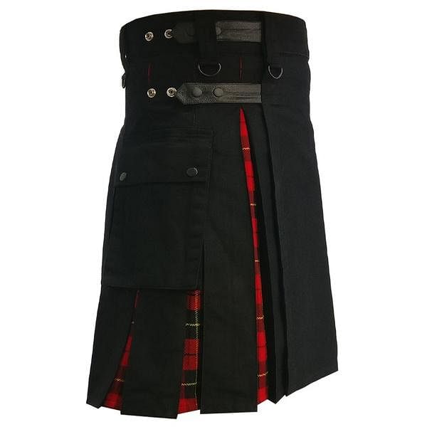 Modern Hybrid Custom fabric 2abdc7 Black Cotton Utility Kilt For Men