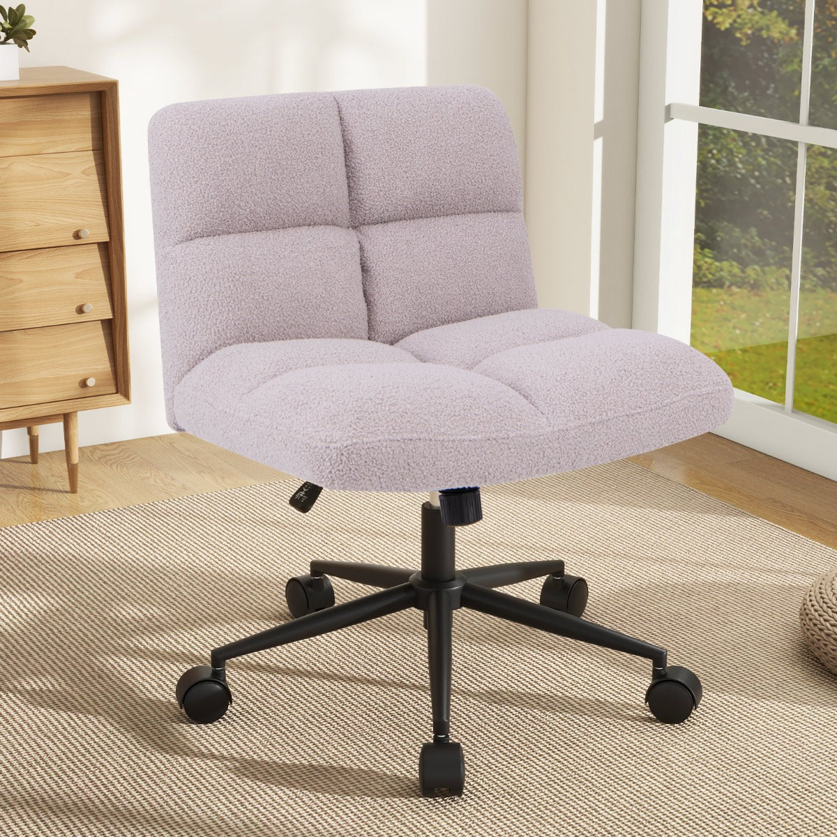 Modern Cross Legged Swivel Task Chair with Wheels-Beige