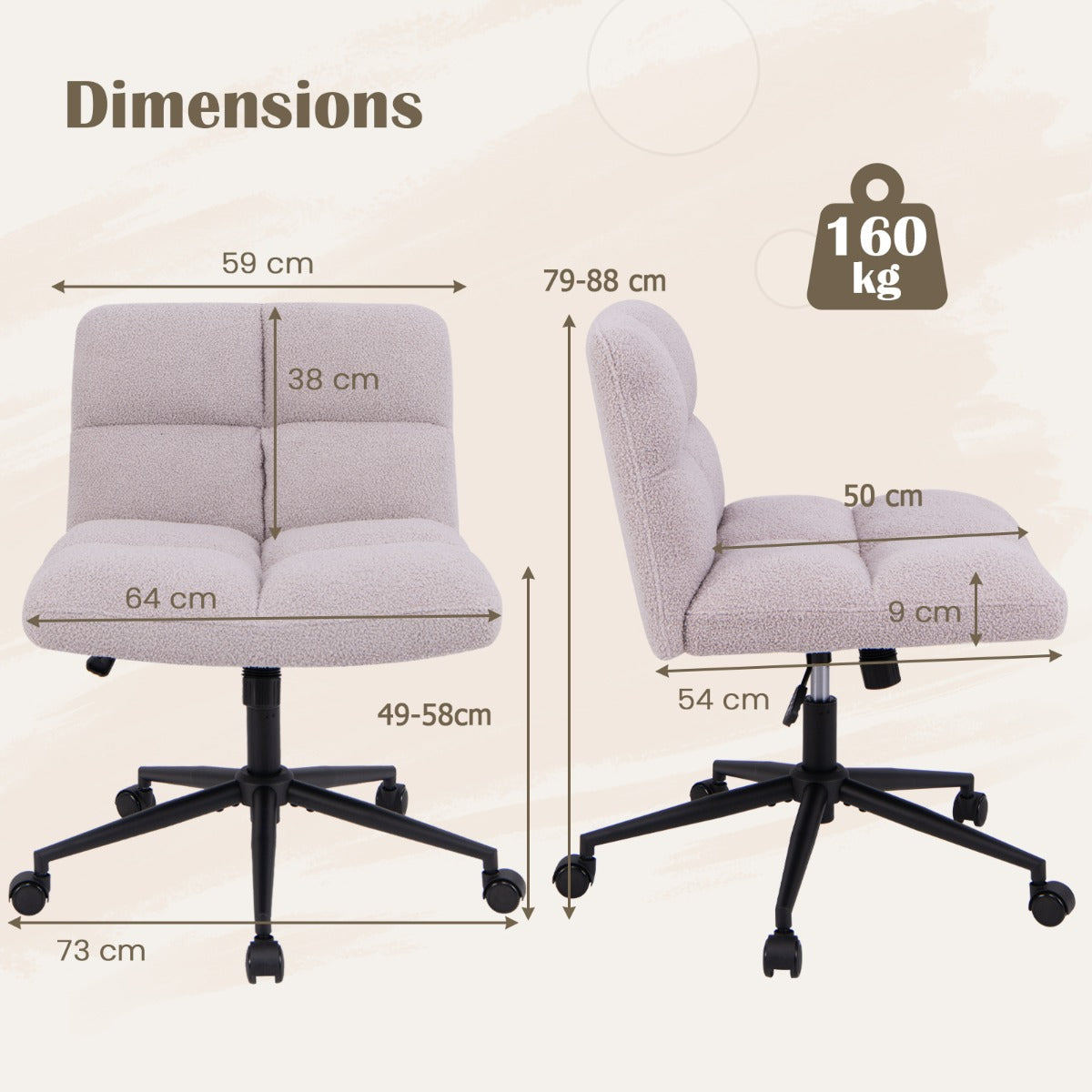 Modern Cross Legged Swivel Task Chair with Wheels-Beige
