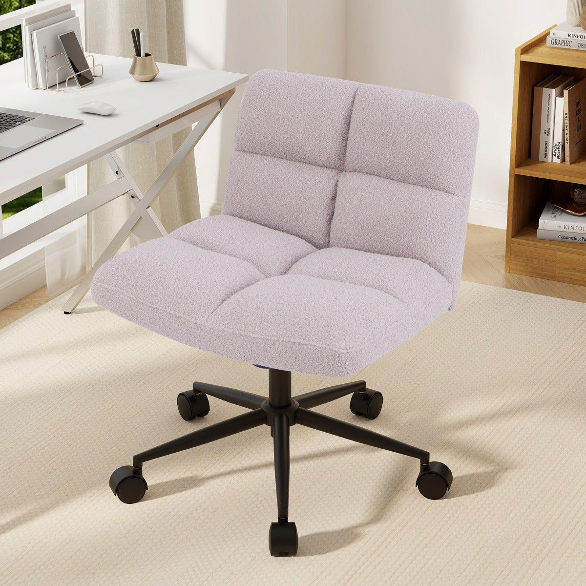 Modern Cross Legged Swivel Task Chair with Wheels-Beige