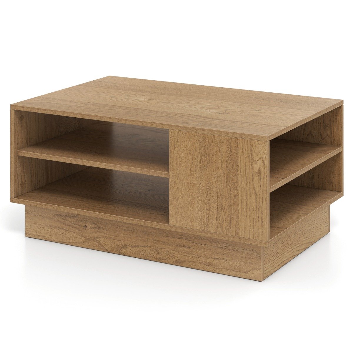 Modern Rectangle Coffee Table with 2-Tier Open Storage Shelves-White