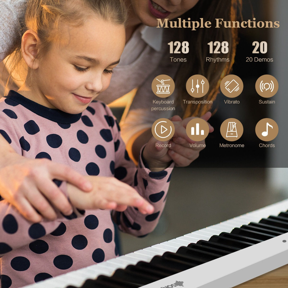 88-Key Foldable Full-Size Semi-Weighted Digital Piano Keyboard with MIDI-Black
