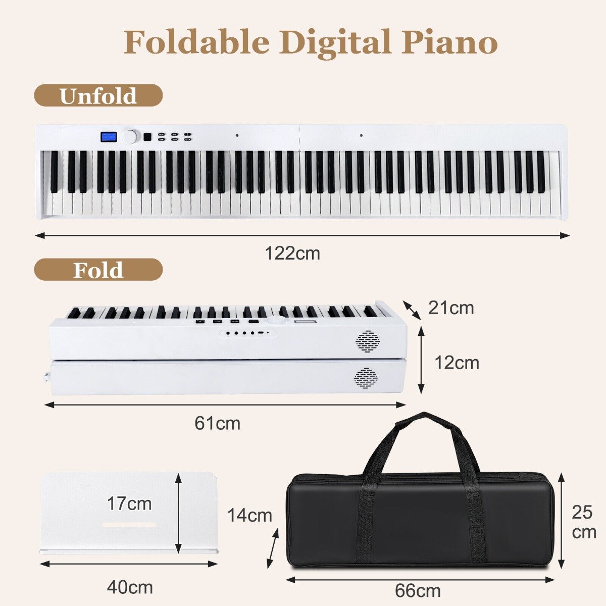 88-Key Foldable Full-Size Semi-Weighted Digital Piano Keyboard with MIDI-Black