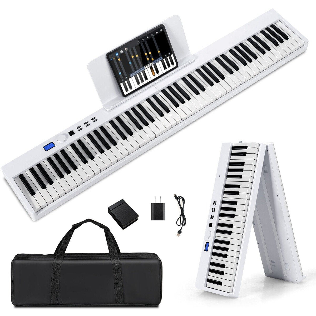 88-Key Foldable Full-Size Semi-Weighted Digital Piano Keyboard with MIDI-Black