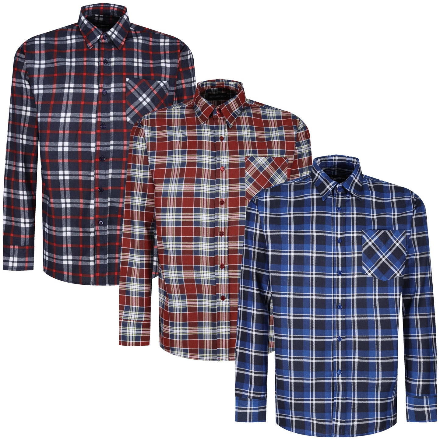 ButtonFresh Brushed Cotton Check Shirt – Long Sleeve | Regular Fit | M–3XL