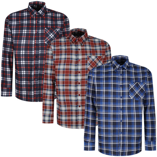 ButtonFresh Brushed Cotton Check Shirt – Long Sleeve | Regular Fit | M–3XL