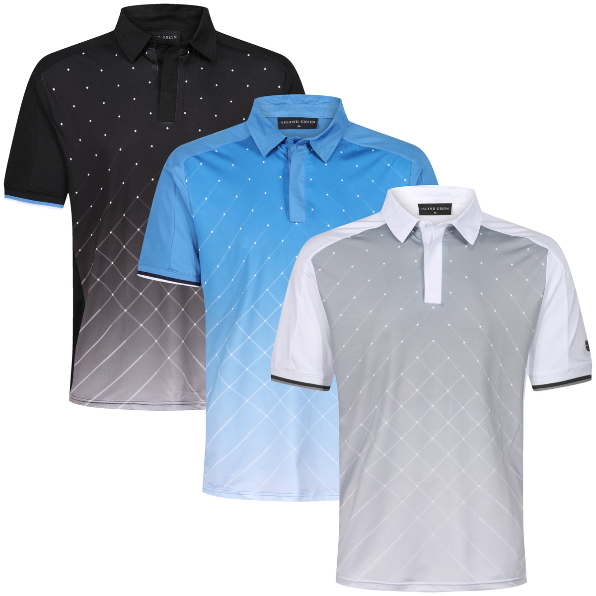 Polo de golf deportivo con estampado geométrico verde Island