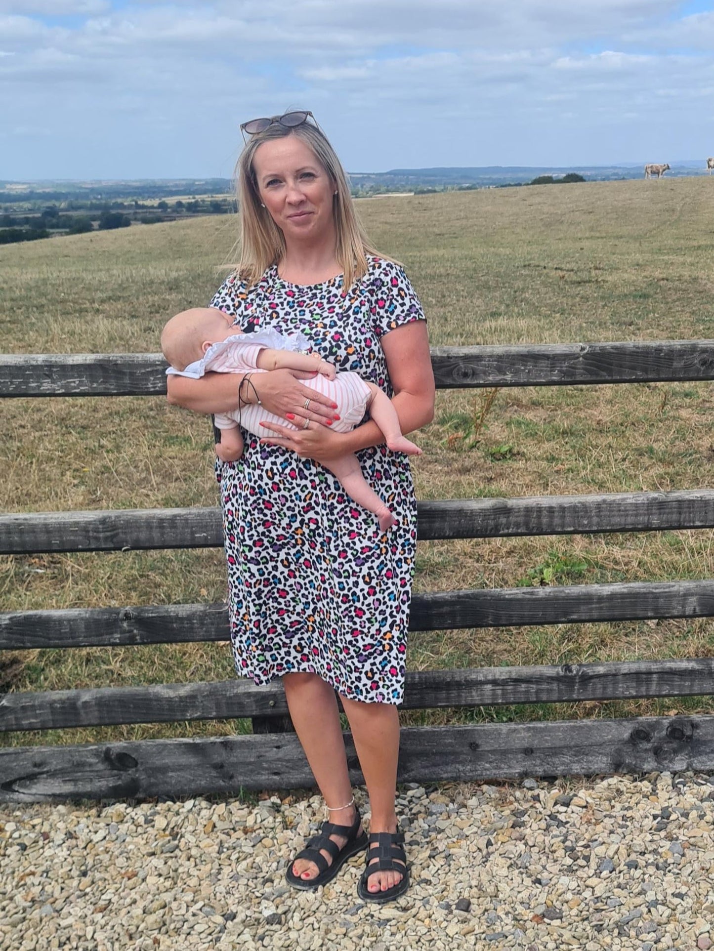 Rainbow Leopard Print Breastfeeding Dress - Knee Length Nursing Dress