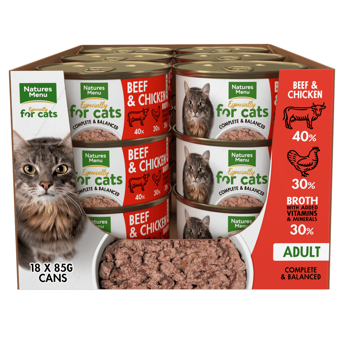 Natures Menu for Cats Adult Beef and Chicken Tins 85g - Case of 18
