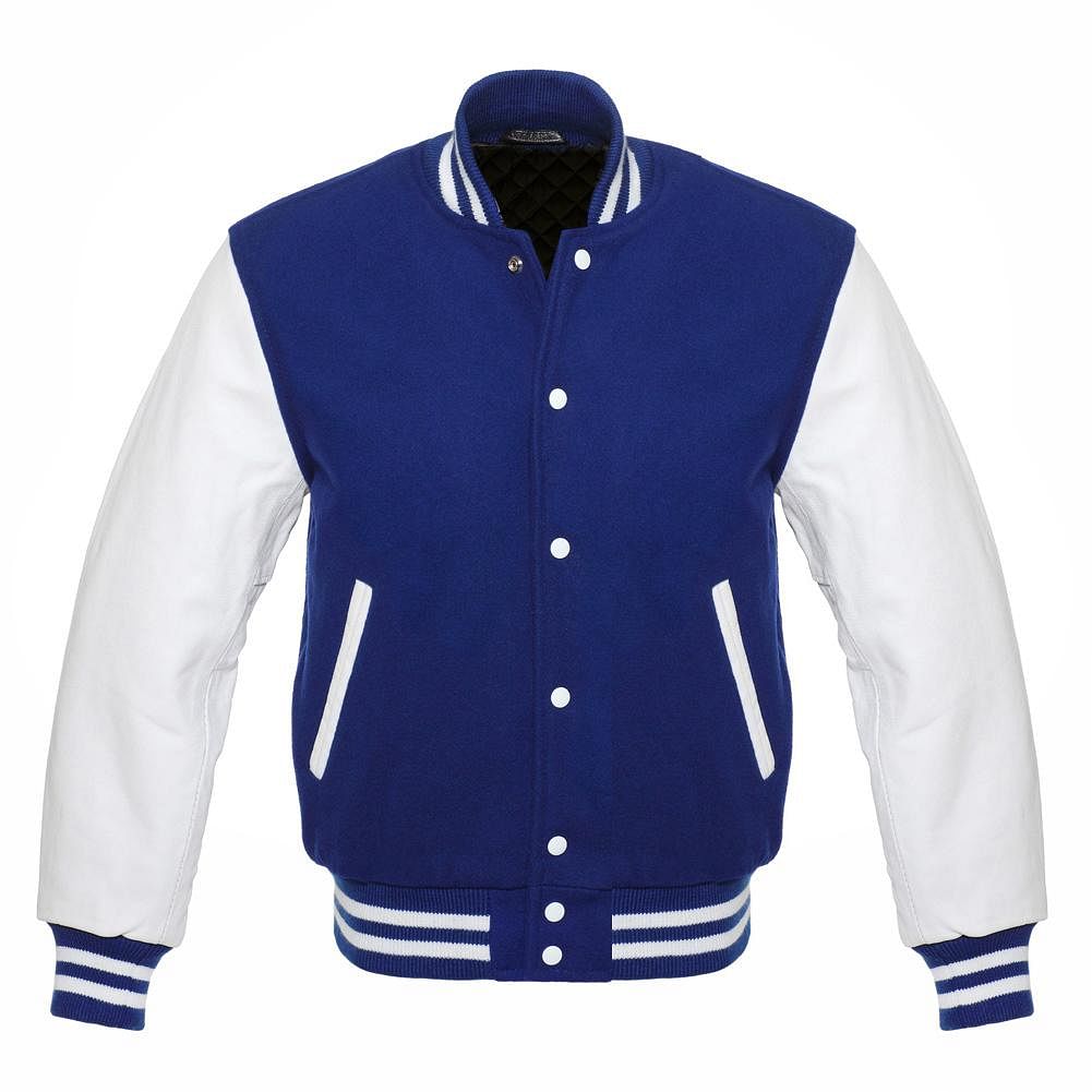 Navy Blue & White Varsity Letterman baseball jacket Wool Body & Leather Sleeves