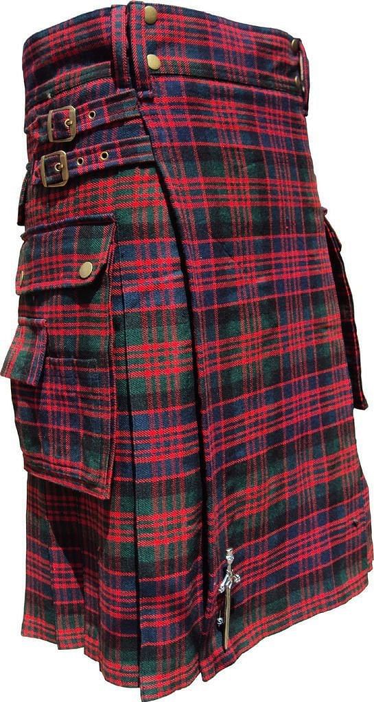 New Kilt Scottish Modern McDonald Tartan Utility Fashion Pocket Active Men KILT with Pin