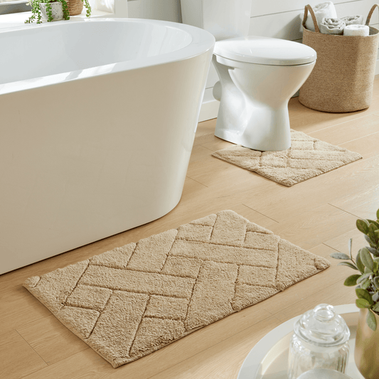 Bali Bath Mat And Pedestal Set | Super Absorbent | Non-Slip | Machine Washable | 100% Cotton