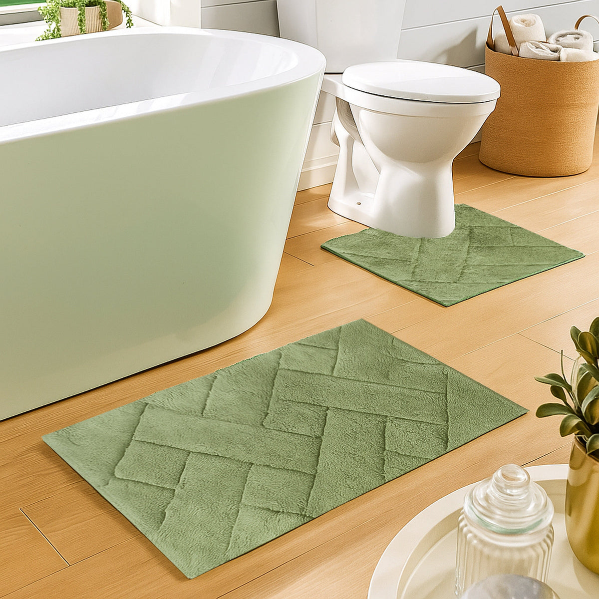 Bali Bath Mat And Pedestal Set | Super Absorbent | Non-Slip | Machine Washable | 100% Cotton