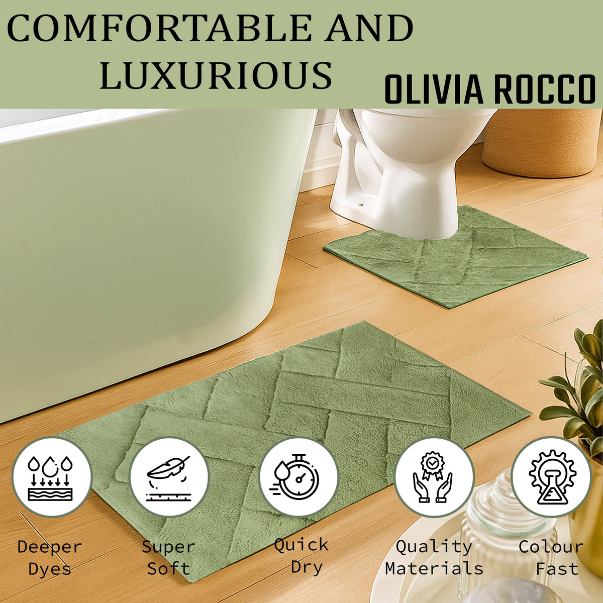 Bali Bath Mat And Pedestal Set | Super Absorbent | Non-Slip | Machine Washable | 100% Cotton
