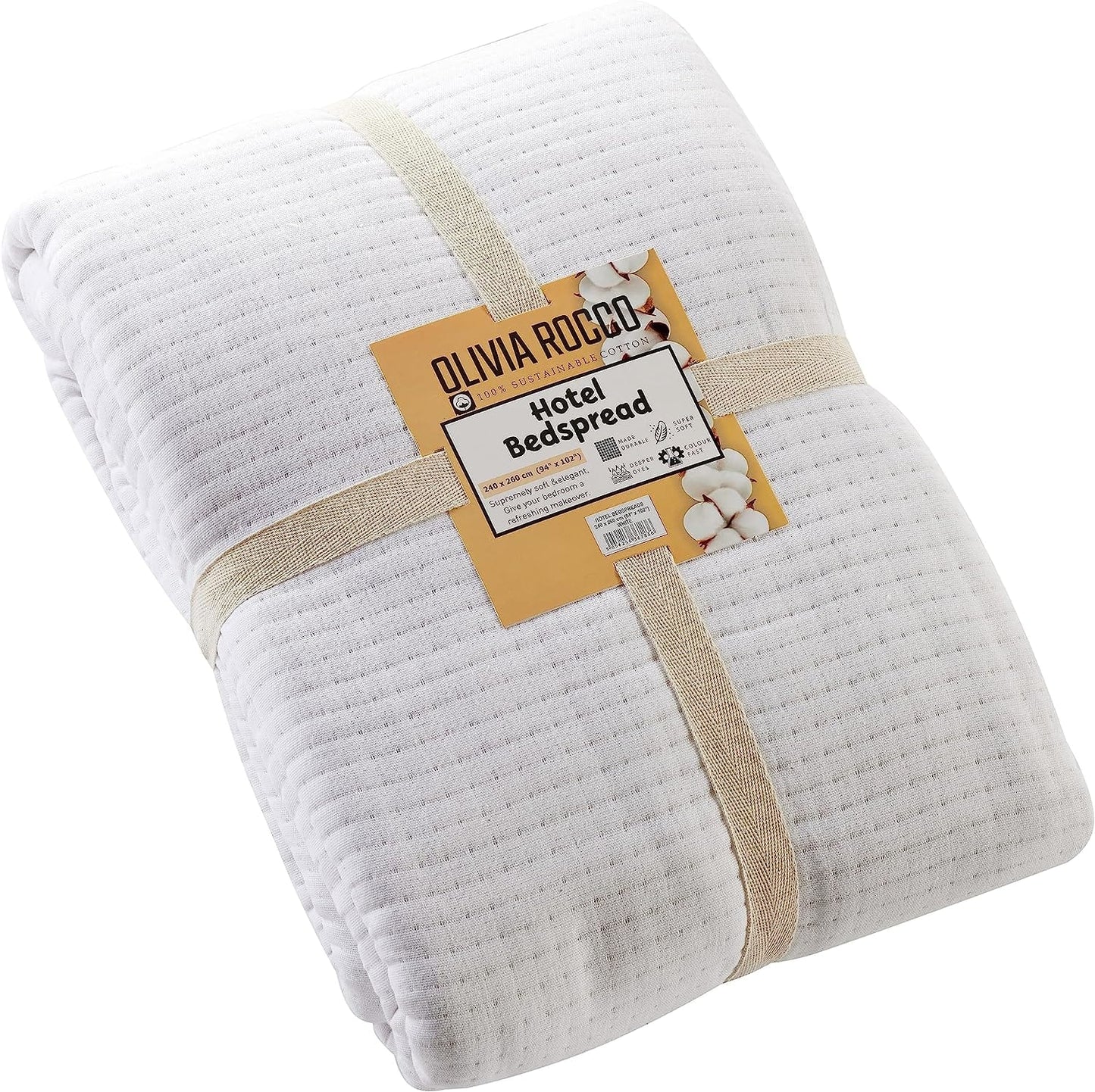 OLIVIA ROCCO Hotel Collection Quilted Bedspread | 240x260 cm | 100% Sustainable Cotton | White & Grey