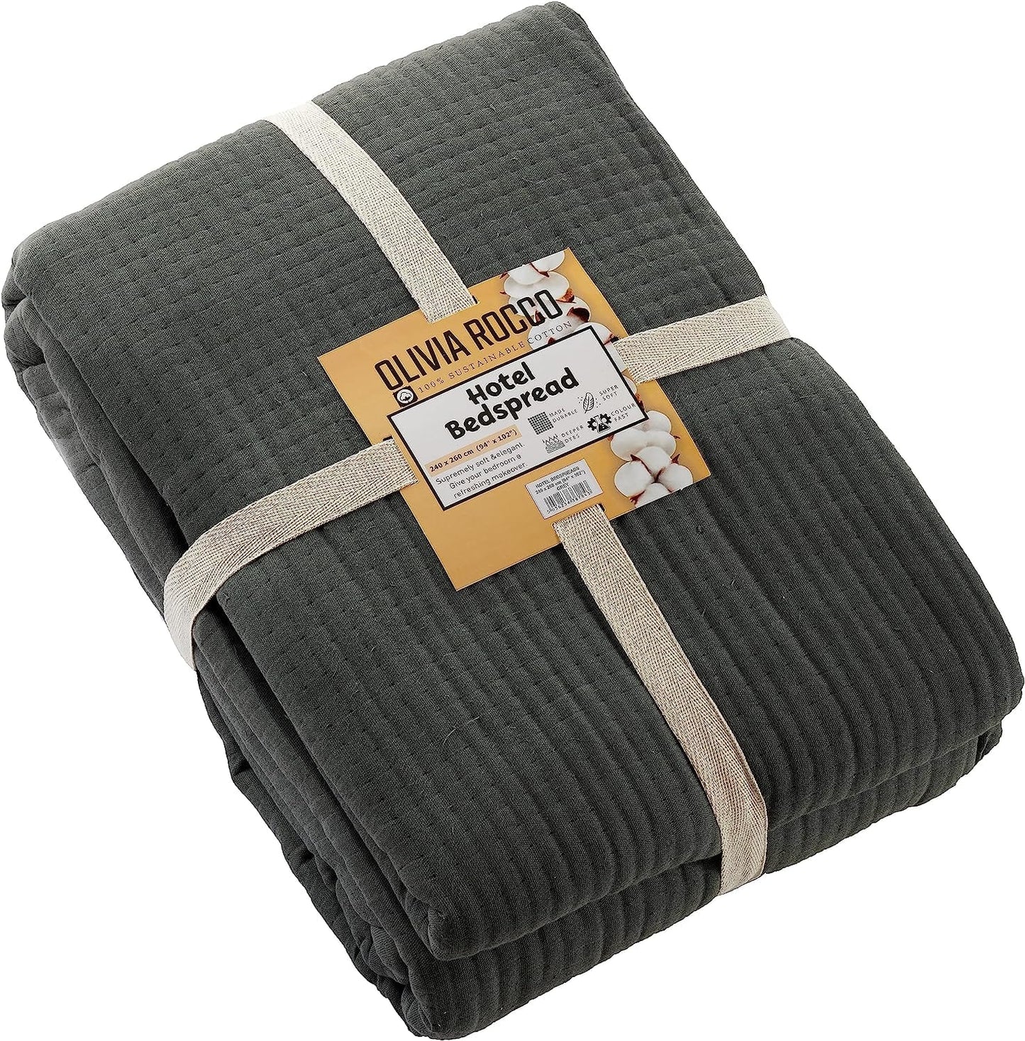 OLIVIA ROCCO Hotel Collection Quilted Bedspread | 240x260 cm | 100% Sustainable Cotton | White & Grey