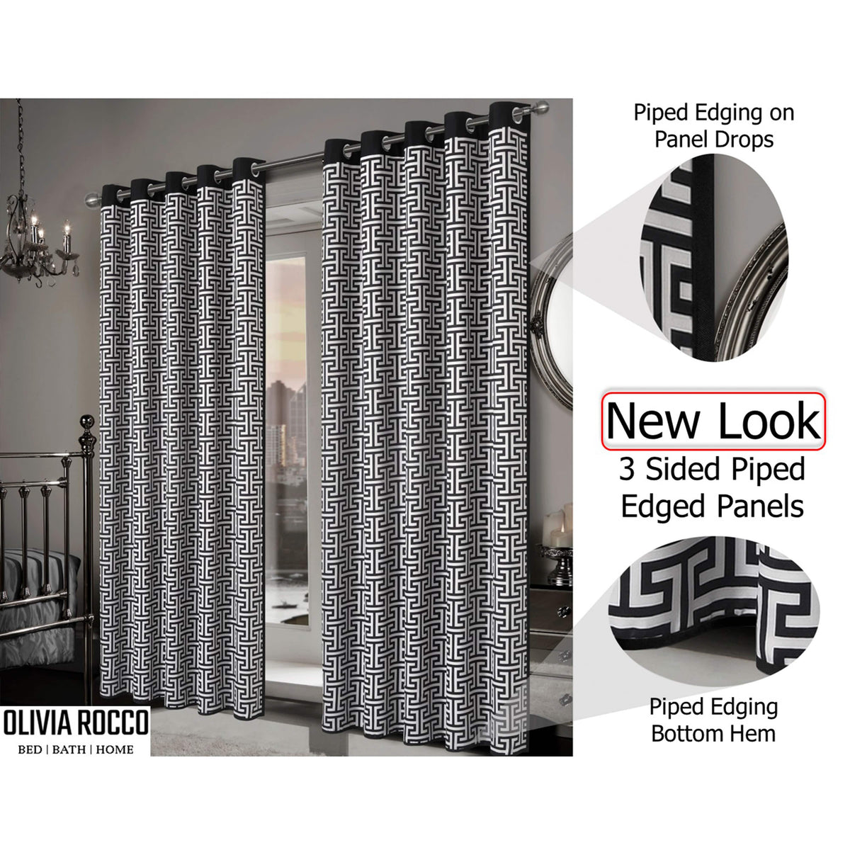 OLIVIA ROCCO Milano Geometric Blackout Curtains Thermal Insulated Eyelet Pair Pencil Pleat