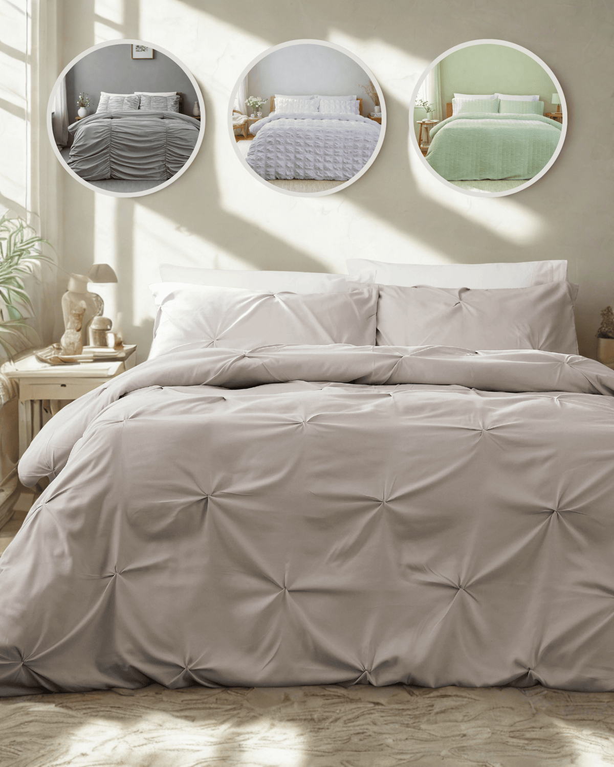 OLIVIA ROCCO Textured Pintuck Ruffles Pleated Microfibre Duvet Cover Set With Pillowcases