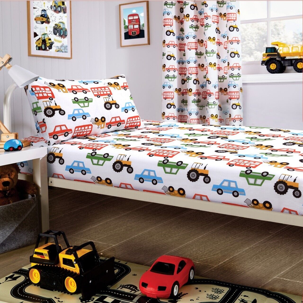 Kids Beep Beep Digger Trucks Duvet Cover Set | 52% Cotton 48% Polyester | OEKO-TEX | Cot & Single | With Pillowcase