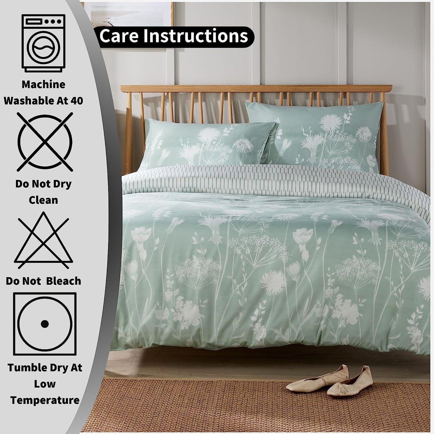 OLIVIA ROCCO Duvet Cover Set | Meadow Sage Green | Reversible Quilted | Easy Care