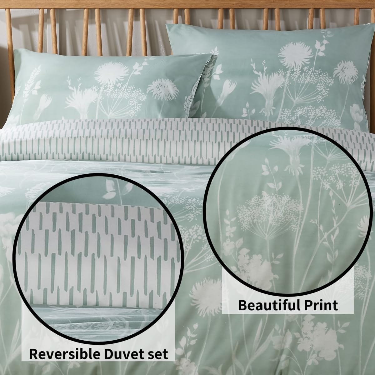 OLIVIA ROCCO Duvet Cover Set | Meadow Sage Green | Reversible Quilted | Easy Care