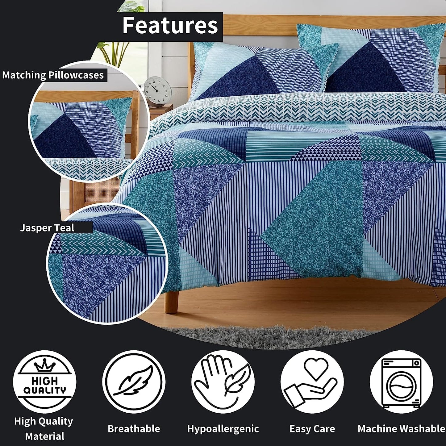 OLIVIA ROCCO Jasper Teal Printed Duvet Cover Set | Easy Care | Button Closure | Hotel-Style Bedding
