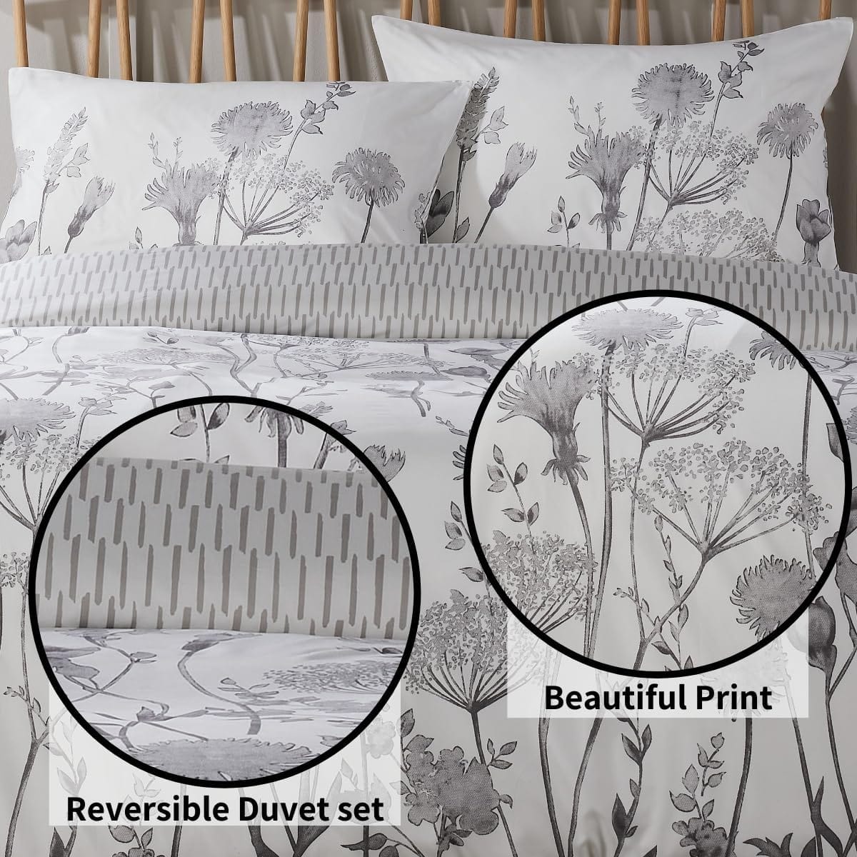 OLIVIA ROCCO Meadow Grey Reversible Duvet Cover Set | Breathable Microfibre | Hotel-Style Bedding