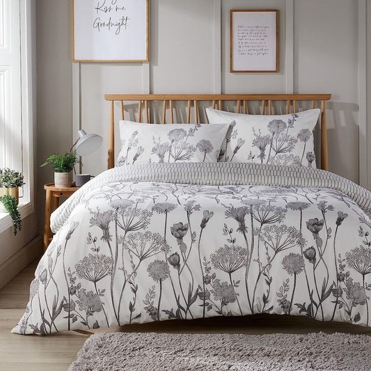 OLIVIA ROCCO Meadow Grey Reversible Duvet Cover Set | Breathable Microfibre | Hotel-Style Bedding