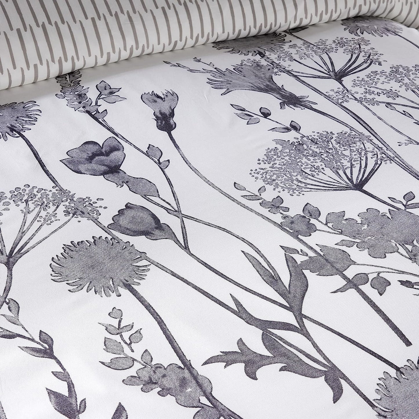 OLIVIA ROCCO Meadow Grey Reversible Duvet Cover Set | Breathable Microfibre | Hotel-Style Bedding