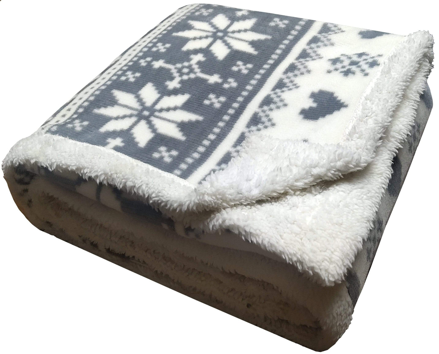 Folded blanket with a blue and white pattern on a white background