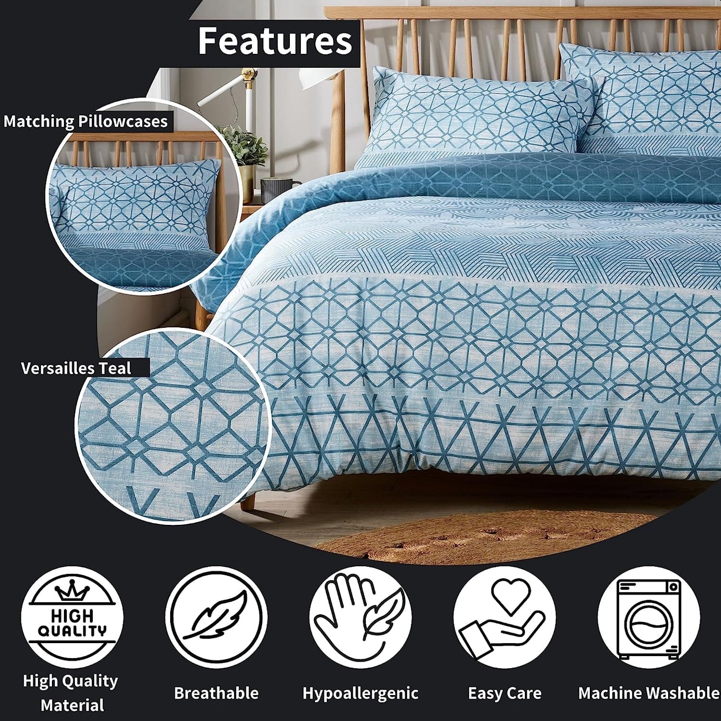OLIVIA ROCCO Versailles Teal Duvet Cover Set | Reversible, Breathable & Quilted