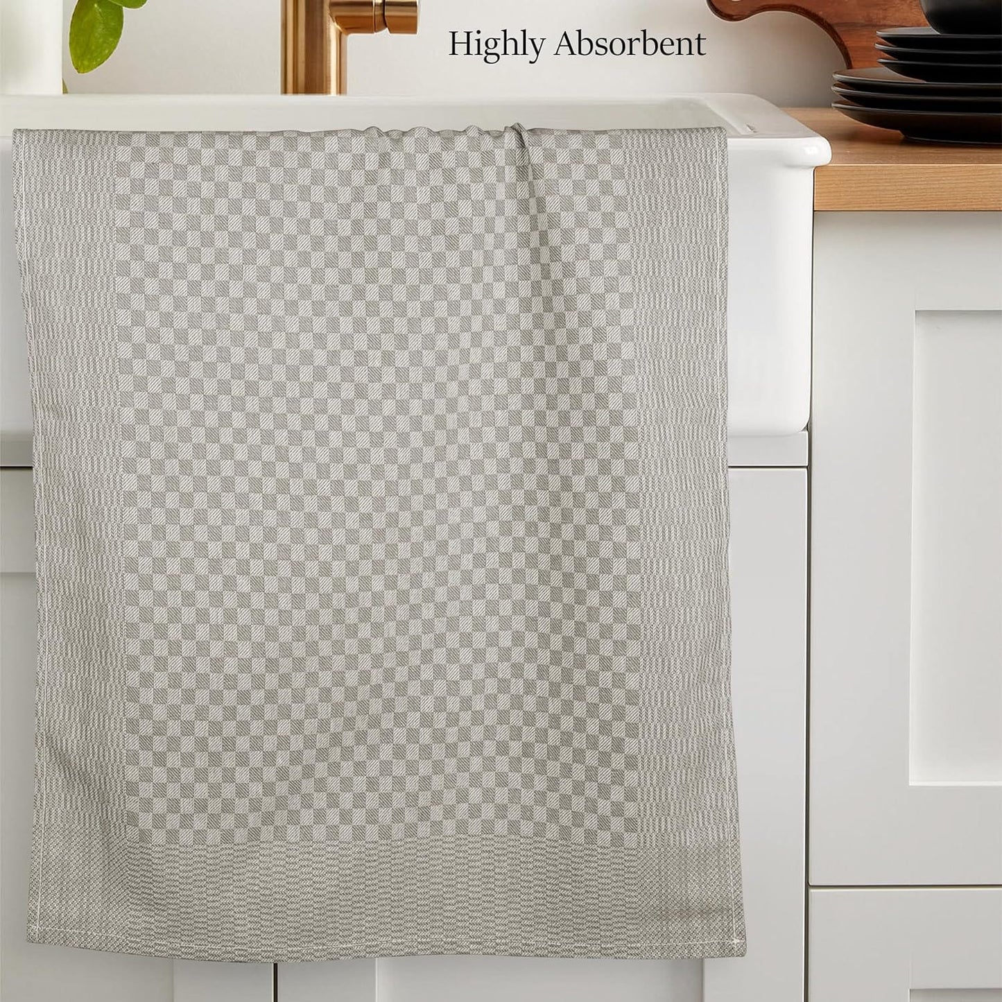 Pack of 5 Large 100% Cotton Tea Towels | Quick Dry | Classic Check Pattern | 90 x 50 cm